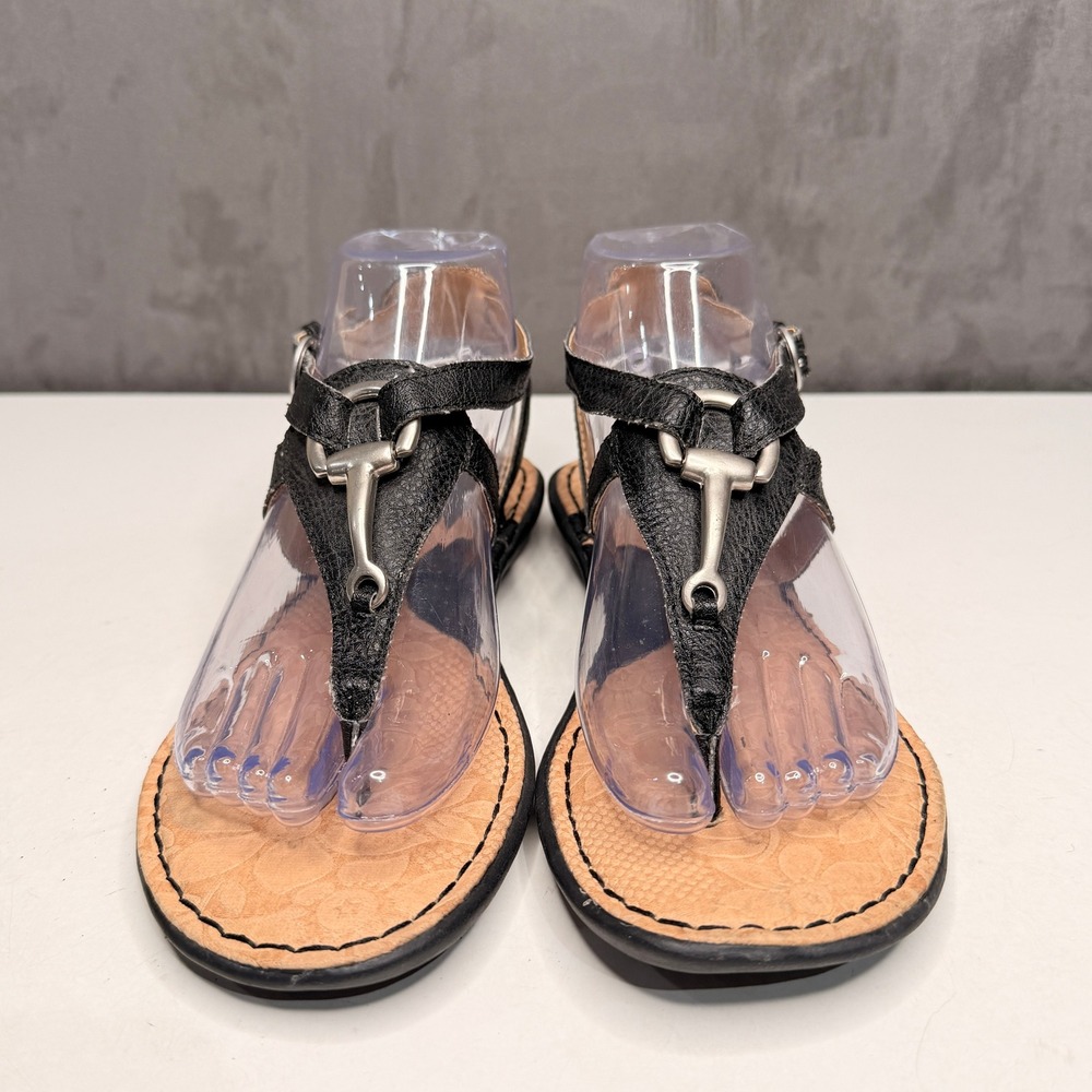 b.o.c. Born Concept T-Strap Sandals Womens Sz 7 Black Silver Bit Boho Flat NEW